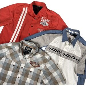Harley-Davidson Men Shirts Large Multicolor Lot of 3 Plaid Racing Biker Workwear